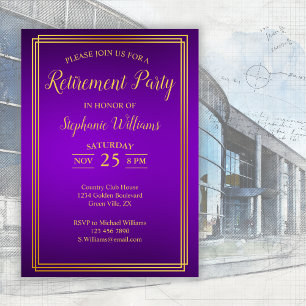 Invitación Retirement Corporate Elegant Purple Gold