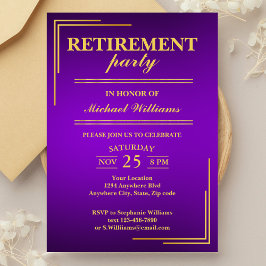 Invitación Retirement Corporate Elegant Purple Gold