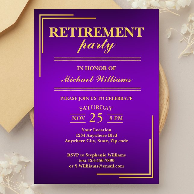 Invitación Retirement Corporate Elegant Purple Gold (Subido por el creador)