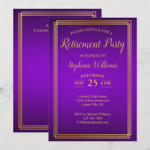 Invitación Retirement Corporate Elegant Purple Gold