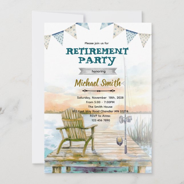 Invitación Retirement fishing party invitation (Anverso)