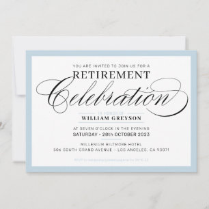 Invitación RETIREMENT FORMAL FIESTA moderno elegante azul pál
