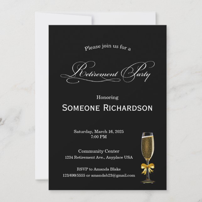 Invitación Retirement Party Announcement with Champagne (Anverso)