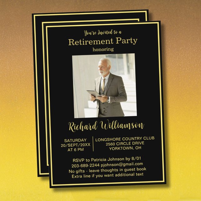 Invitación Retirement Party Elegant and Gold Photo  (Subido por el creador)