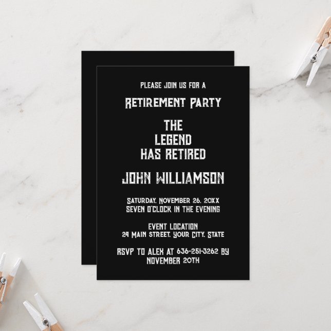 Invitación Retirement party elegant Black and White (Anverso/Reverso In Situ)