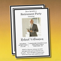 Retirement Party Elegant Black White Photo 
