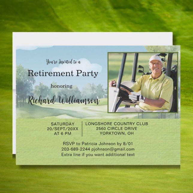 Invitación Retirement Party Photo Watercolor Golf Theme Invit (Subido por el creador)