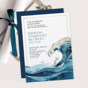 Invitación Retiro Corporativo Azul Elegante Acuarela Náutica