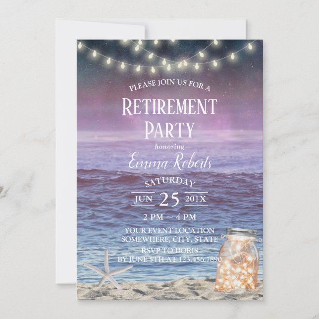 Invitación Retiro de playa de String Lights Mason Jar Starfis (Anverso)