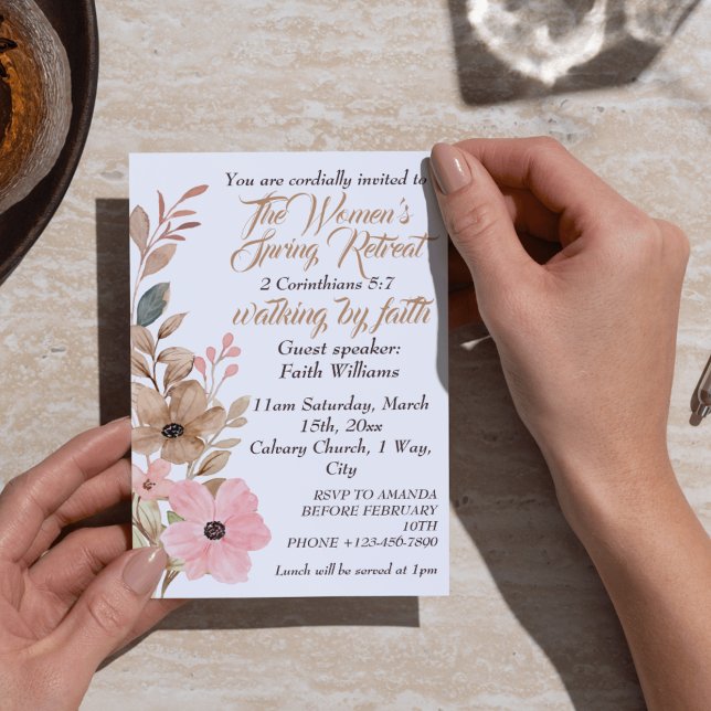 Invitación Retiro de primavera para mujeres flores rosadas Bo (Women's Spring Retreat Pink Floral Boho Christian Invitation
)