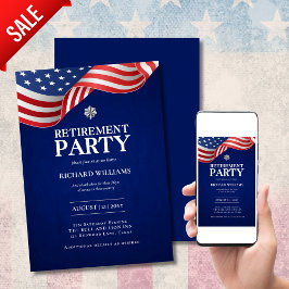 Invitación RETIRO MILITAR Hoja de roble plateado Bandera prin