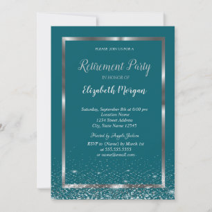 Invitación Retiro verde de marco plateado de moda Confetti