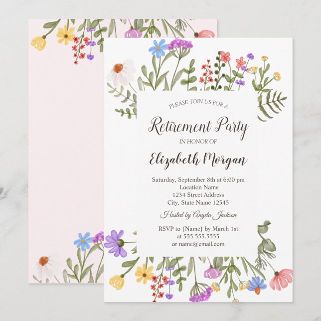 Invitación Retización de la flor silvestre acuarela (Anverso / Reverso)