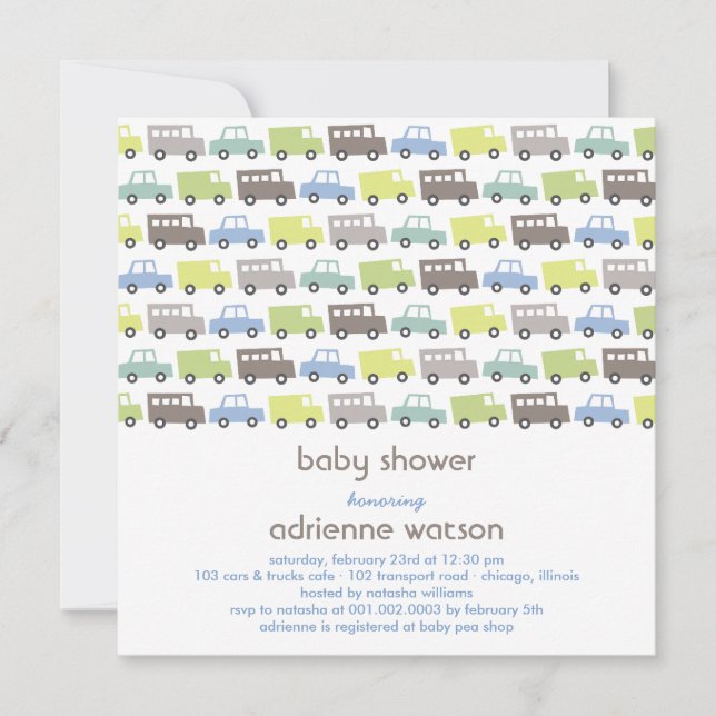 Invitación retra de Baby Shower del transporte de (Anverso)