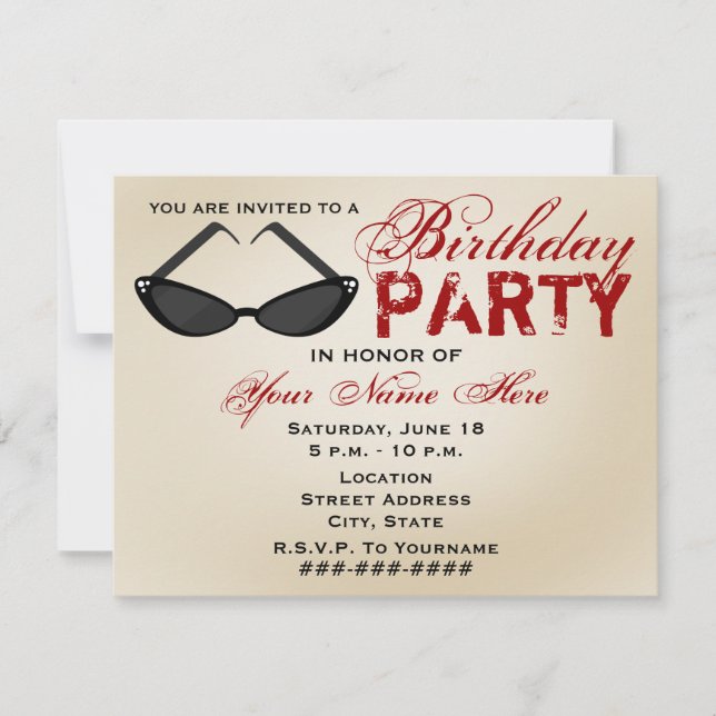 Invitación retra de la fiesta de cumpleaños de las (Anverso)