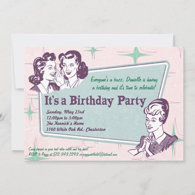 Invitación retra del cumpleaños del Peinado de la (Anverso)
