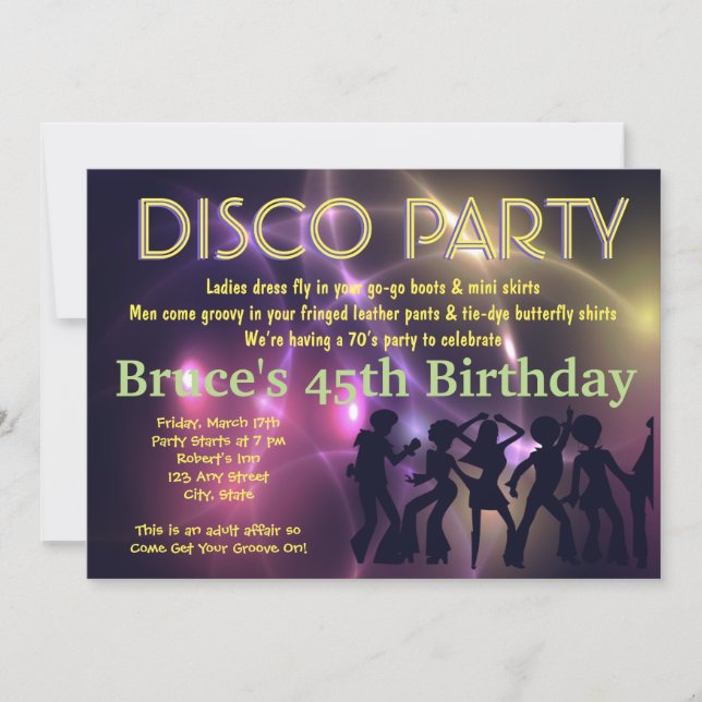 Invitación retra del tema del fiesta de disco (Anverso)