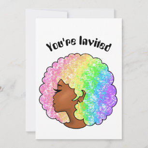 Invitación Retrato Afro Arcoíris Pastel Groovy Retro Rizado 