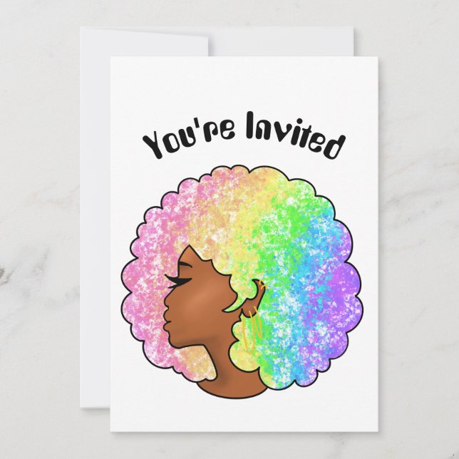 Invitación Retrato Afro Arcoíris Pastel Groovy Retro Rizado  (Anverso)