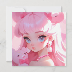 Invitación Retrato Chica Pastel Kawaii Anime