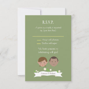 Invitación Retrato de boda de pareja de dibujos animados ilus