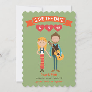 Invitación Retrato de boda de pareja de dibujos animados ilus