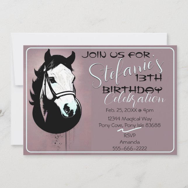Invitación Retrato de caballo en malva (Anverso)