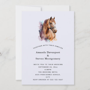 Invitación Retrato de caballo marrón en boda en acuarela