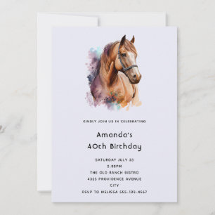 Invitación Retrato de cabeza de caballo marrón en acuarela de