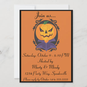 Invitación Retrato de cabeza Jack-o-lantern de Halloween