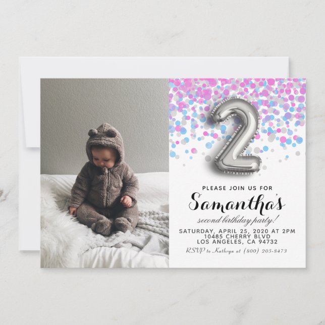 Invitación Retrato de Confetti de cumpleaños (Anverso)