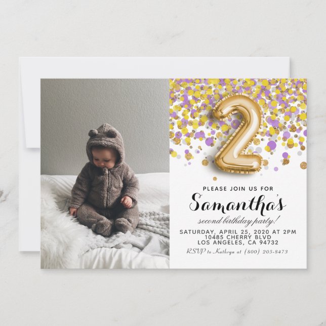 Invitación Retrato de Confetti de cumpleaños (Anverso)