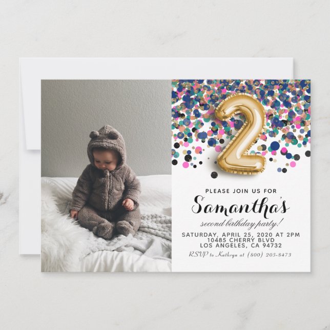 Invitación Retrato de Confetti de cumpleaños (Anverso)