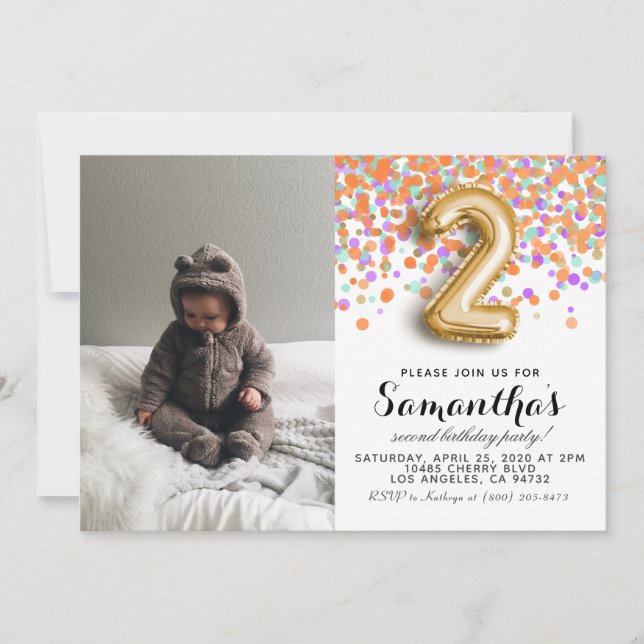 Invitación Retrato de Confetti de cumpleaños (Anverso)