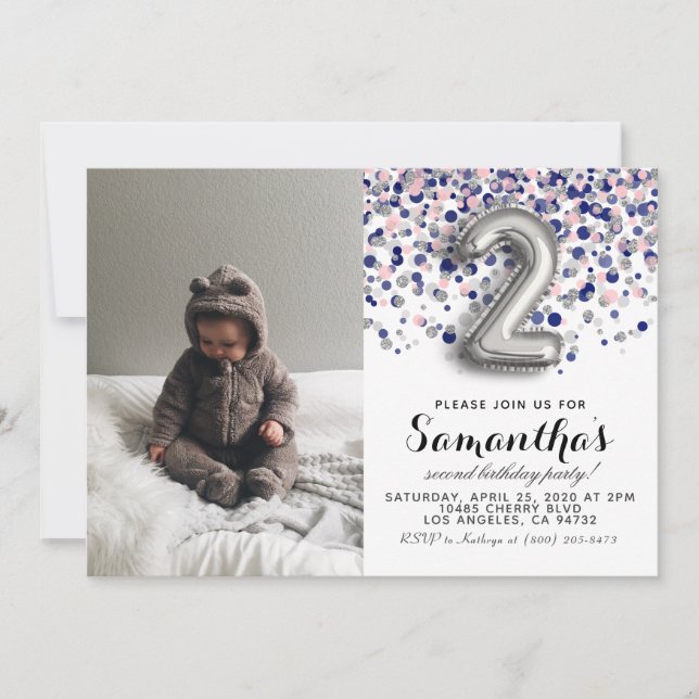 Invitación Retrato de Confetti de cumpleaños (Anverso)