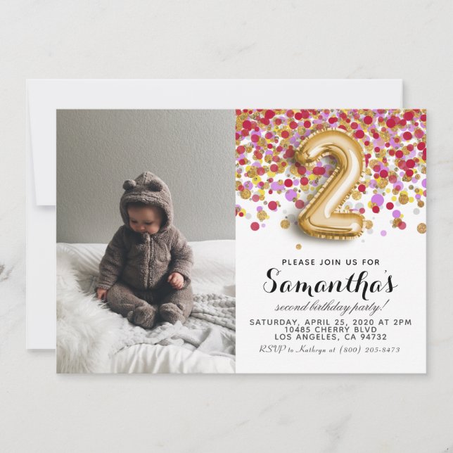 Invitación Retrato de Confetti de cumpleaños (Anverso)