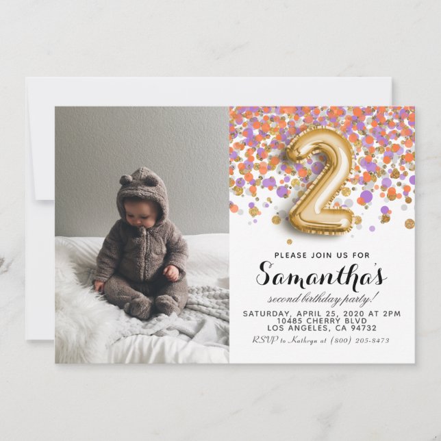 Invitación Retrato de Confetti de cumpleaños (Anverso)