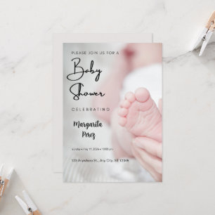 Invitación Retrato de fiesta de bebé juguetón gris y negro