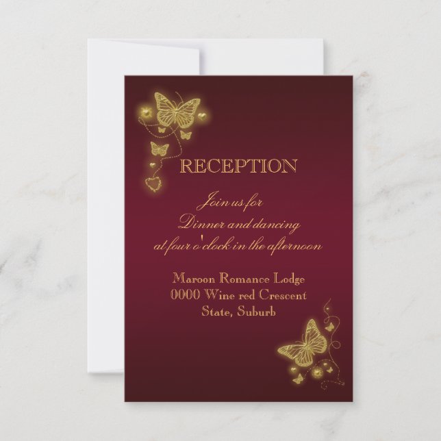 Invitación RETRATO de la recepción nupcial del oro de Borgoña (Anverso)