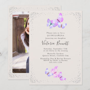 Invitación Retrato de mariposas en acuarela para Quinceañera