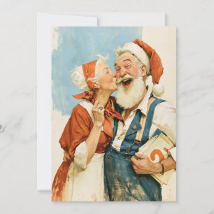 Invitación Retrato de Navidad de la Sra. Claus besando a Sant