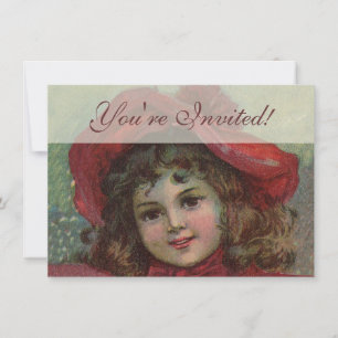 Invitación Retrato de niña victoriana de Navidad con sombrero