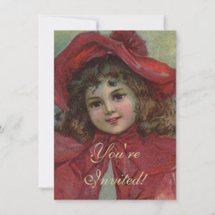 Invitación Retrato de niña victoriana de Navidad con sombrero