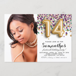 Invitación Retrato de oro de Confetti por el 14° cumpleaños