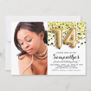 Invitación Retrato de oro de Confetti por el 14° cumpleaños