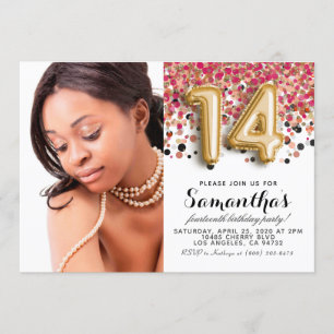 Invitación Retrato de oro de Confetti por el 14° cumpleaños