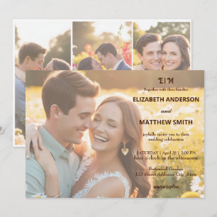 Invitación Retrato de parejas elegantes Rústico 4 boda de fot