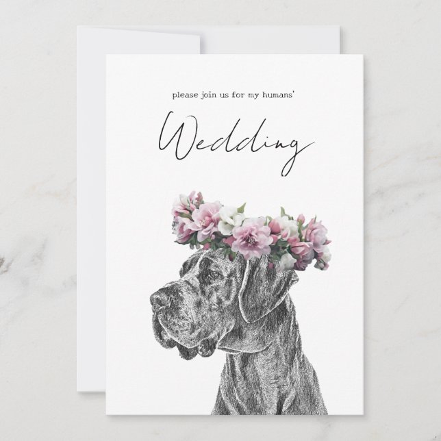 Invitación Retrato de perro Boda blanco y negro (Anverso)