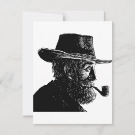 Invitación Retrato de punto y línea: sabio anciano fumando un