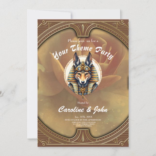 Invitación Retrato de Steampunk Anubis Fox (Anverso)